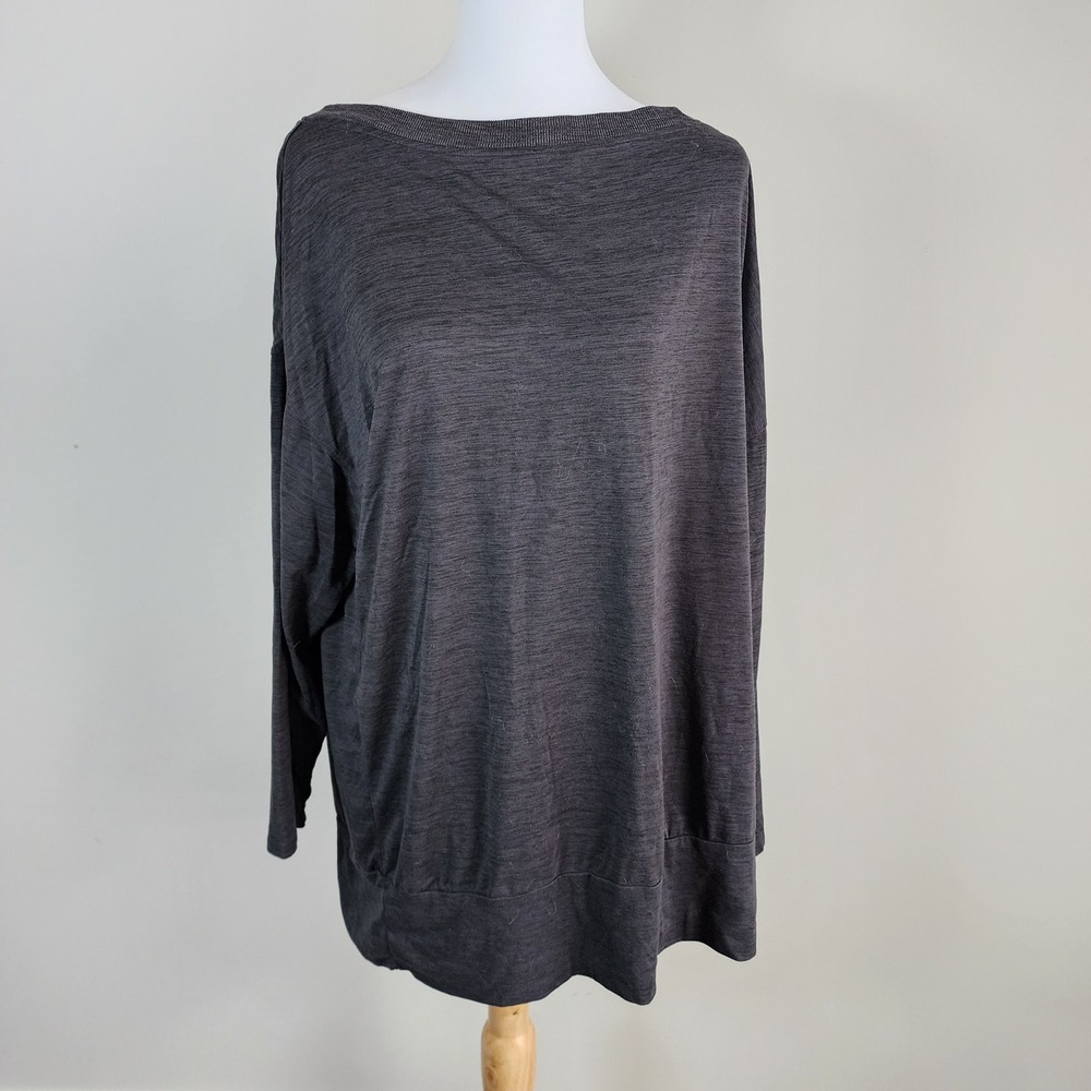 Hyba Long Sleeve Top Womens XL Gray Boat Neck Banded Hem Athleisure Stretch